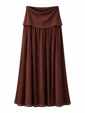 Anthro Brown Maxi Skirt 1X Flowing Boho | Elastic Waist